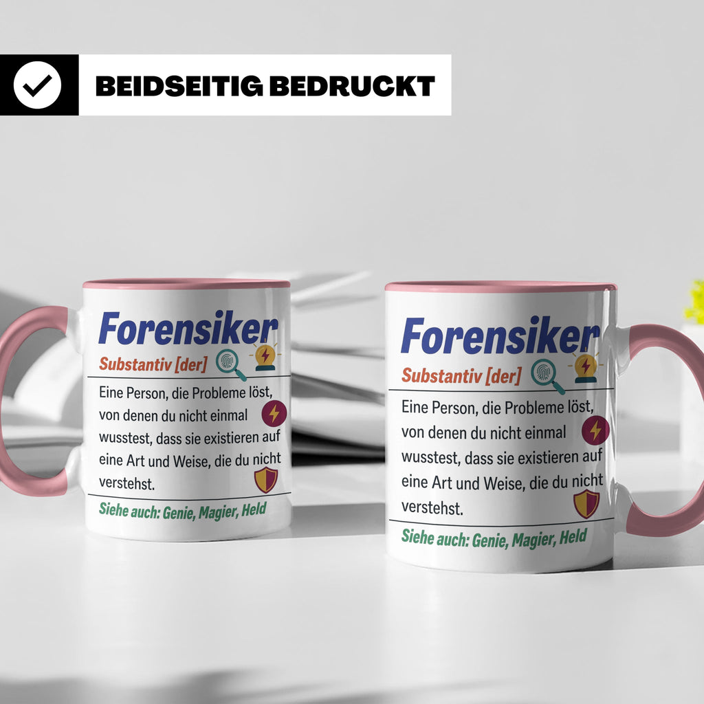 Forensiker Tasse mit lustiger Definition, Geschenk für Krimi – Rosa [farbe:rosa]