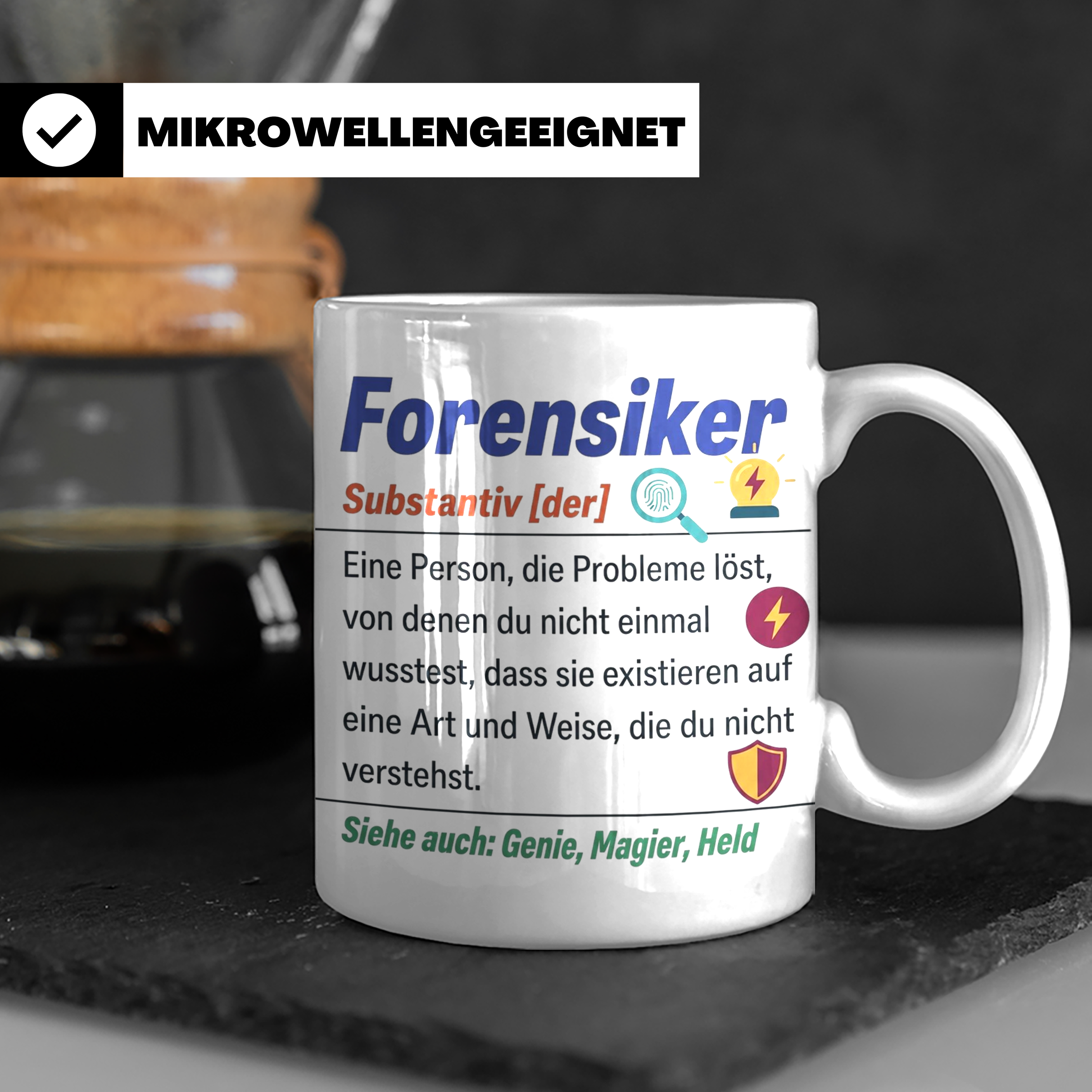 Forensiker Tasse mit lustiger Definition, Geschenk für Krimi – Weiß [farbe:weiß]