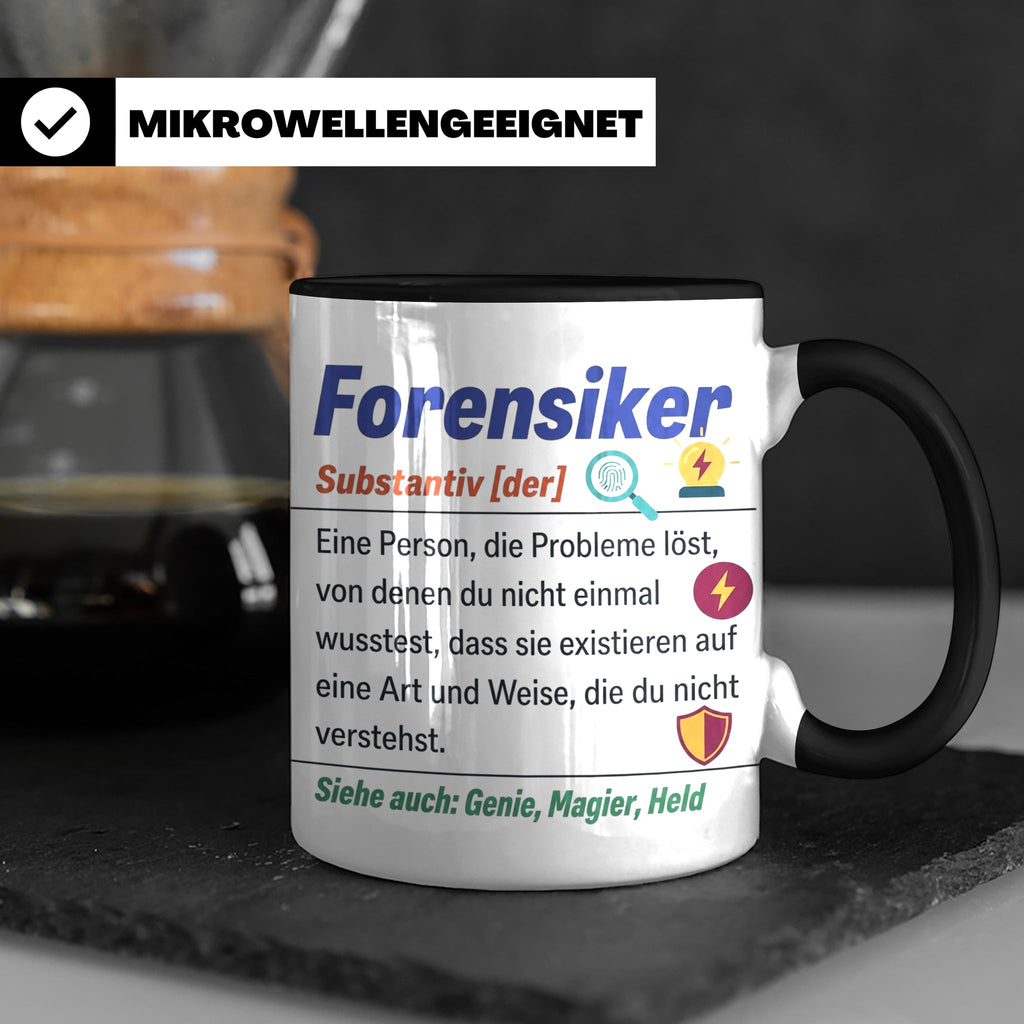 Forensiker Tasse mit lustiger Definition, Geschenk für Krimi – Schwarz [farbe:schwarz]