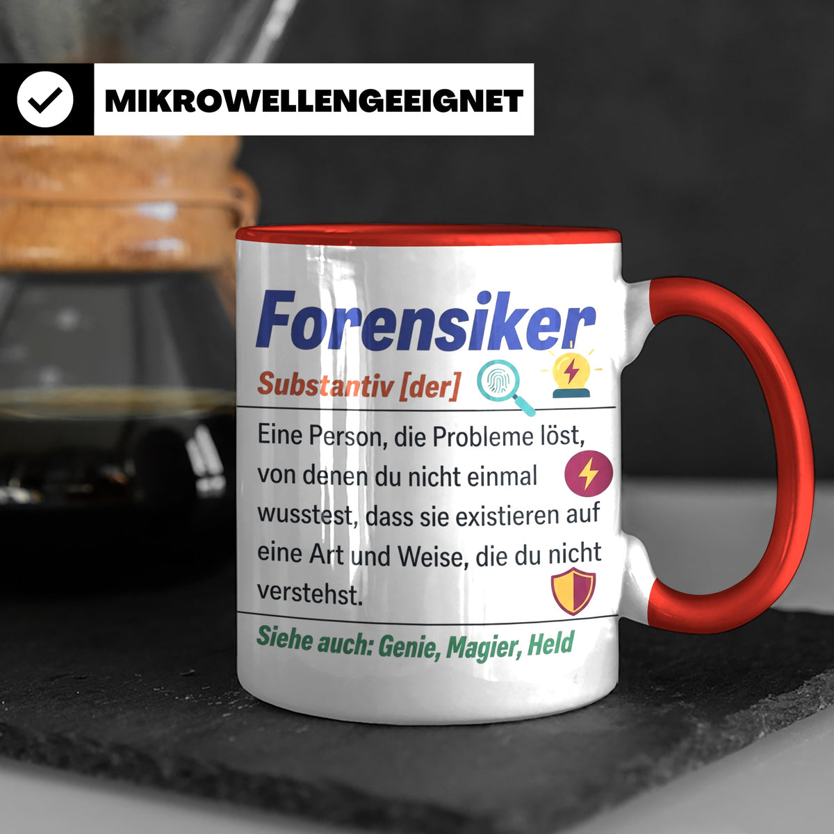 Forensiker Tasse mit lustiger Definition, Geschenk für Krimi – Rot [farbe:rot]