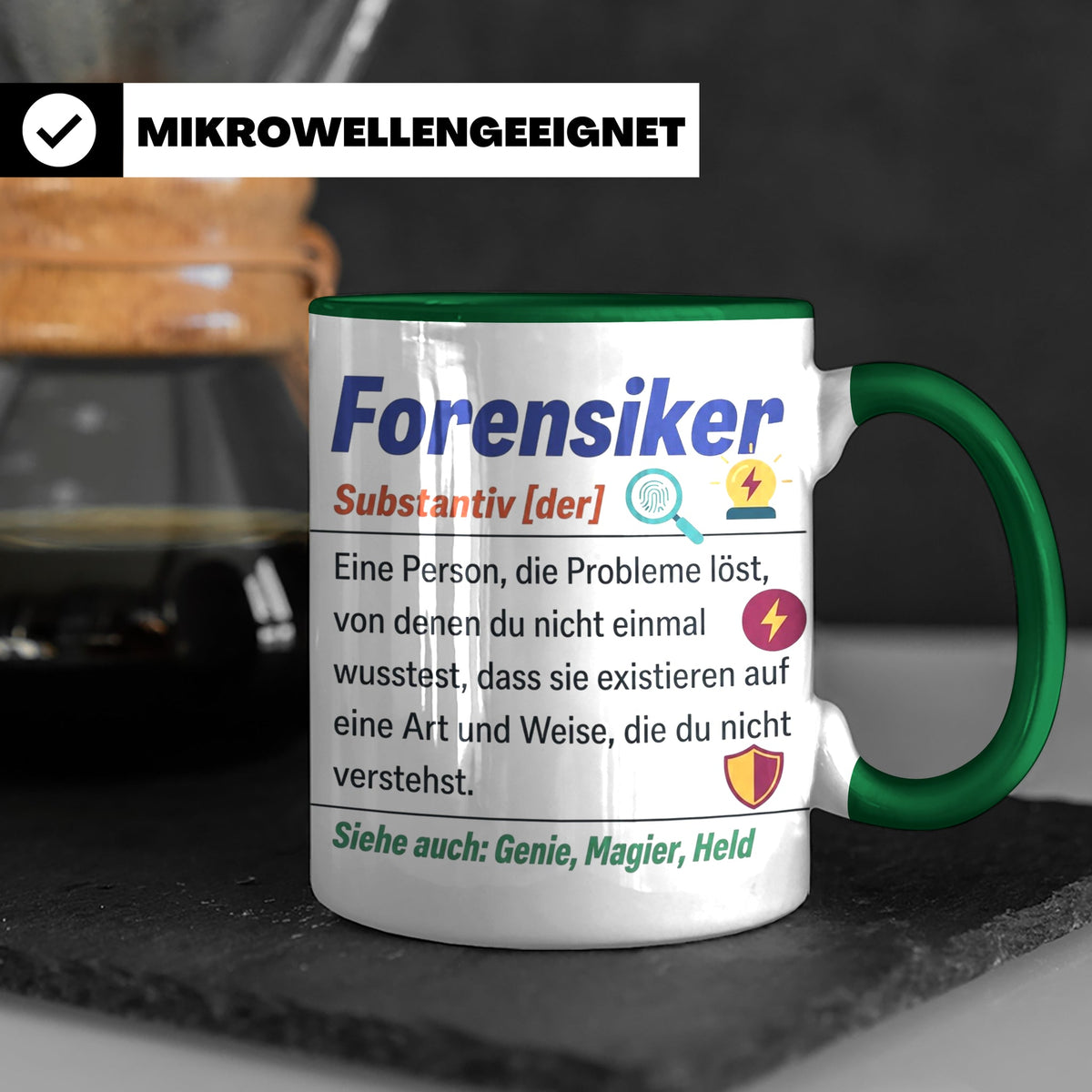Forensiker Tasse mit lustiger Definition, Geschenk für Krimi – Grün [farbe:grün]