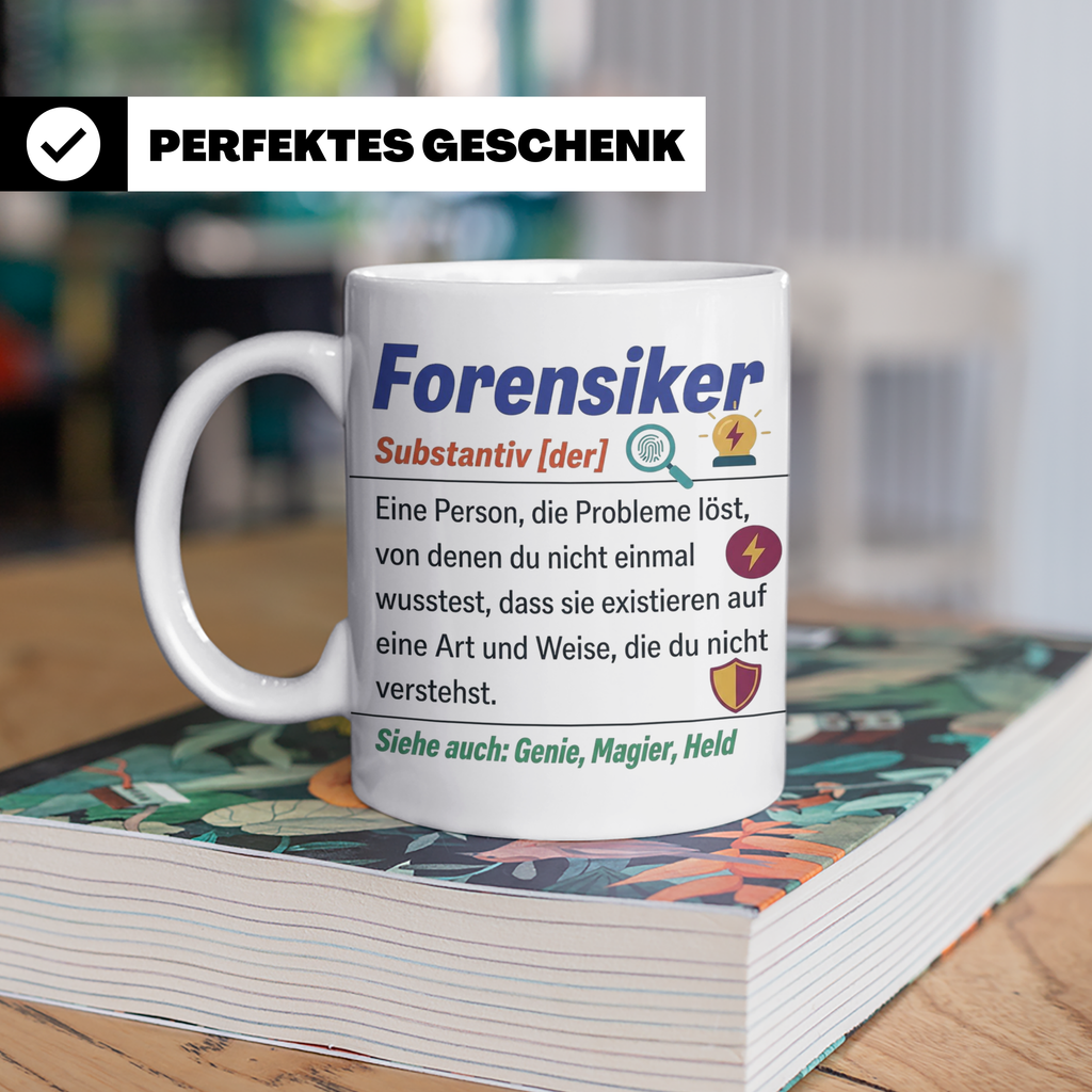 Forensiker Tasse mit lustiger Definition, Geschenk für Krimi – Weiß [farbe:weiß]