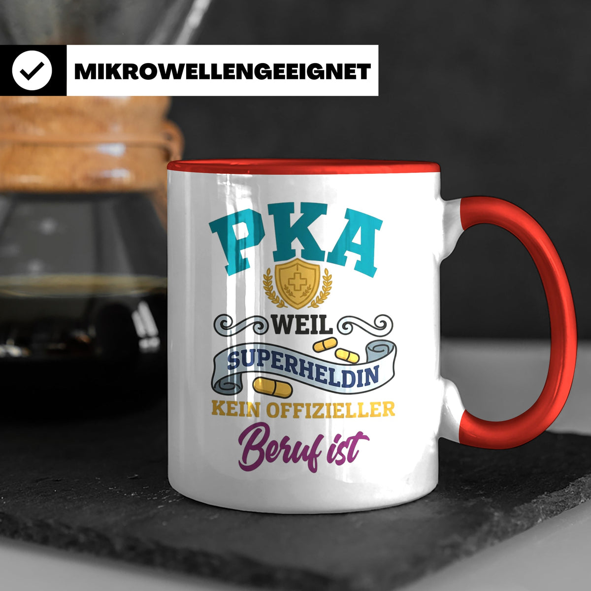 PKA Tasse Superheldin Geschenk für Pharmazeutisch-kaufmännis – Rot [farbe:rot]