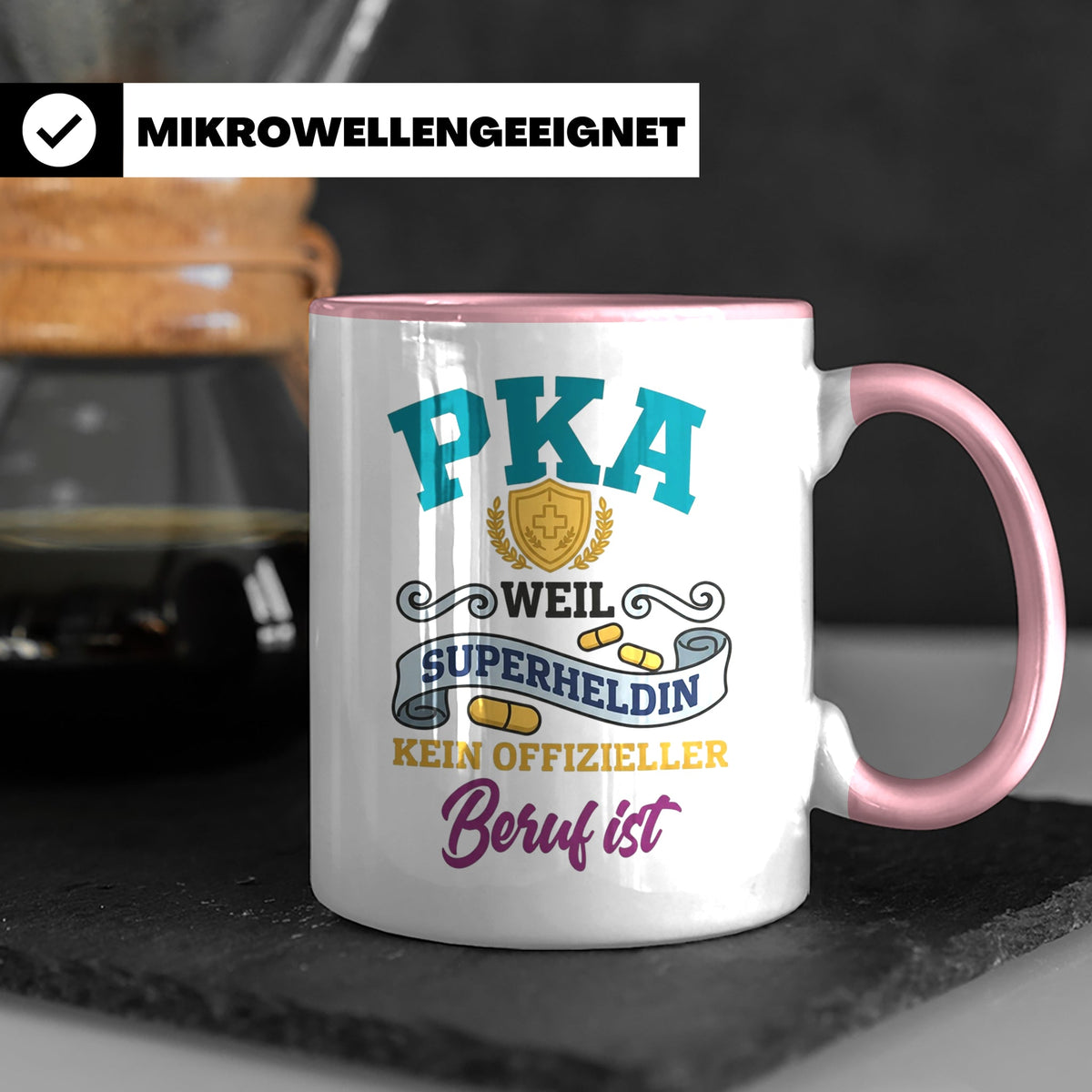 PKA Tasse Superheldin Geschenk für Pharmazeutisch-kaufmännis – Rosa [farbe:rosa]
