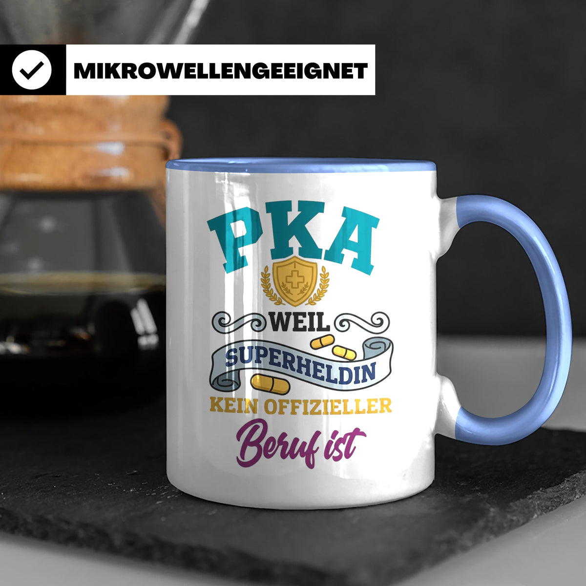PKA Tasse Superheldin Geschenk für Pharmazeutisch-kaufmännis – Blau [farbe:blau]