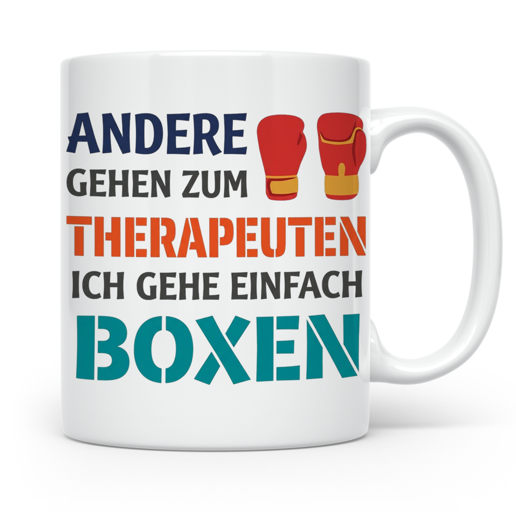 Boxen Tasse mit Spruch Andere gehen zum Therapeuten | Lustig – Weiß [farbe:weiß]