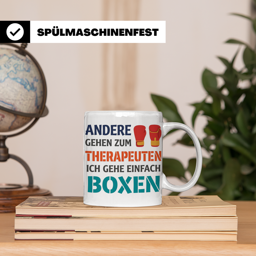 Boxen Tasse mit Spruch Andere gehen zum Therapeuten | Lustig – Weiß [farbe:weiß]