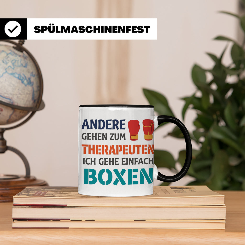 Boxen Tasse mit Spruch Andere gehen zum Therapeuten | Lustig – Schwarz [farbe:schwarz]