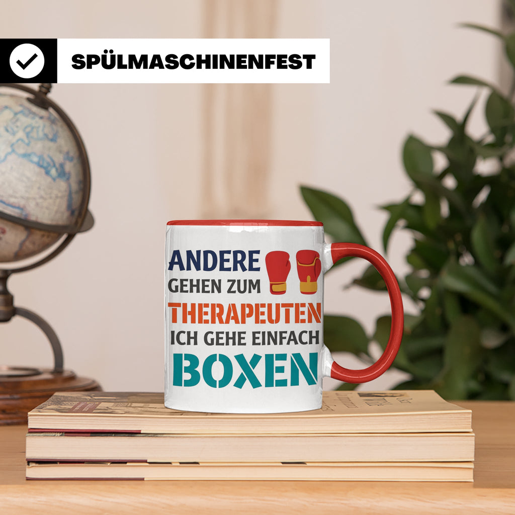 Boxen Tasse mit Spruch Andere gehen zum Therapeuten | Lustig – Rot [farbe:rot]