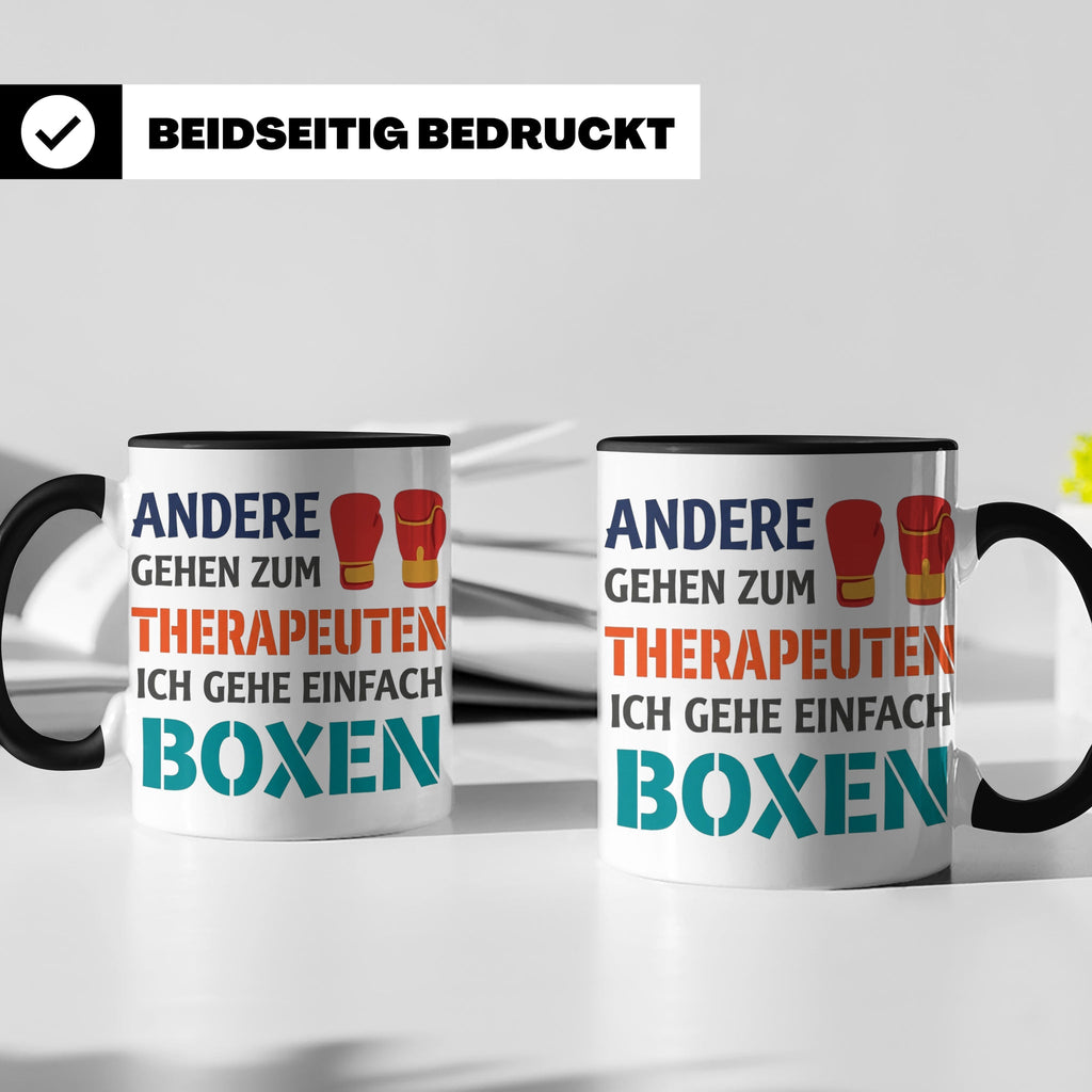Boxen Tasse mit Spruch Andere gehen zum Therapeuten | Lustig – Schwarz [farbe:schwarz]