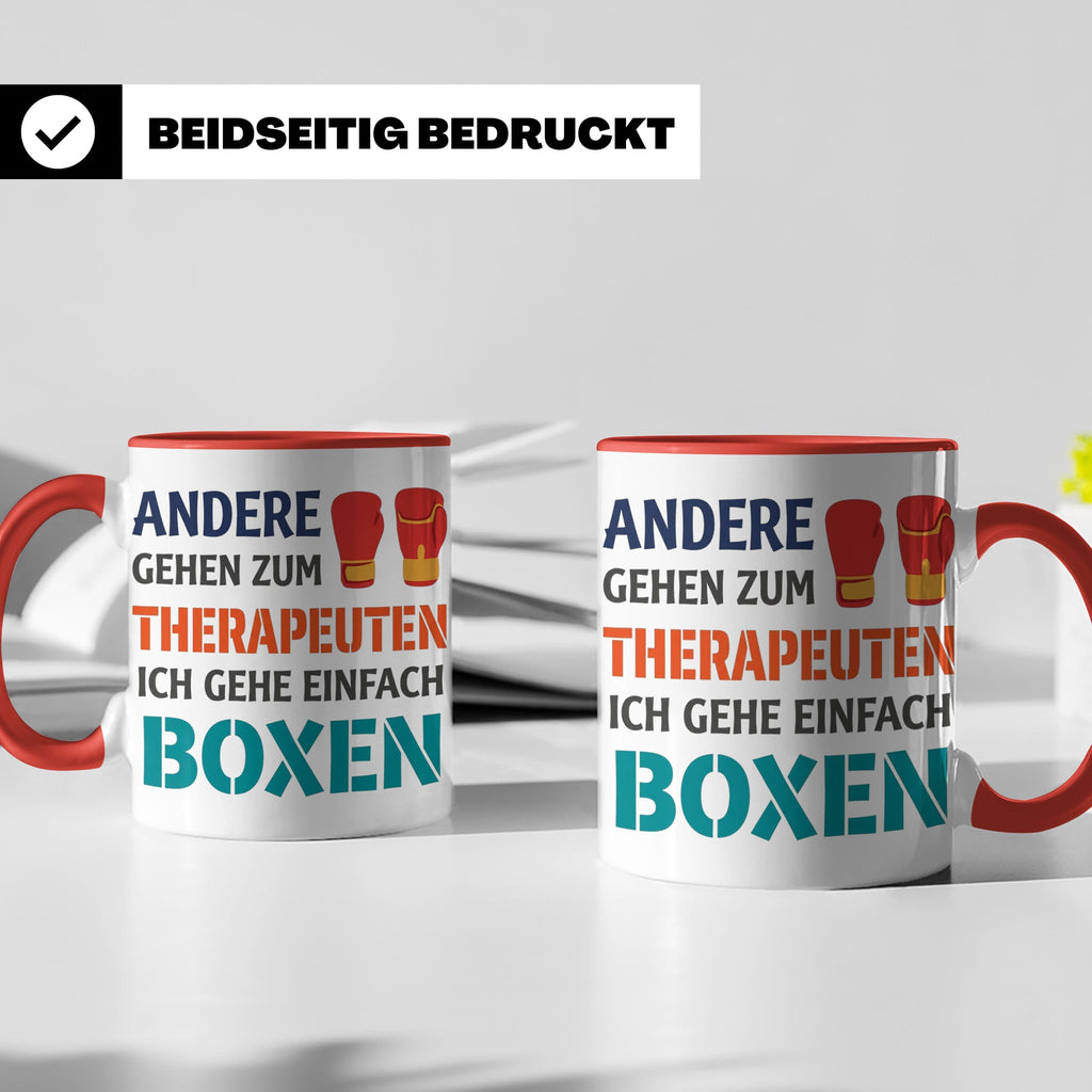 Boxen Tasse mit Spruch Andere gehen zum Therapeuten | Lustig – Rot [farbe:rot]
