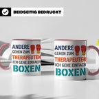 Boxen Tasse mit Spruch Andere gehen zum Therapeuten | Lustig – Rosa [farbe:rosa]