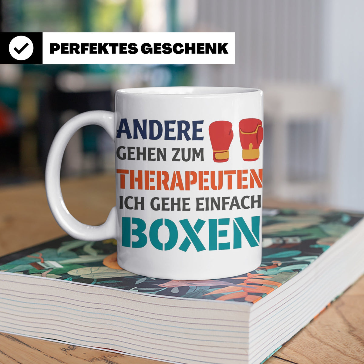 Boxen Tasse mit Spruch Andere gehen zum Therapeuten | Lustig – Weiß [farbe:weiß]
