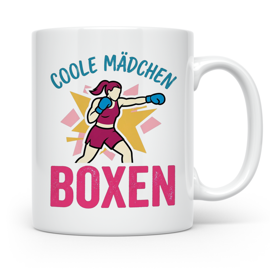 Boxerin Tasse mit Spruch 'Coole Mädchen boxen' Geschenk für  – Weiß [farbe:weiß]