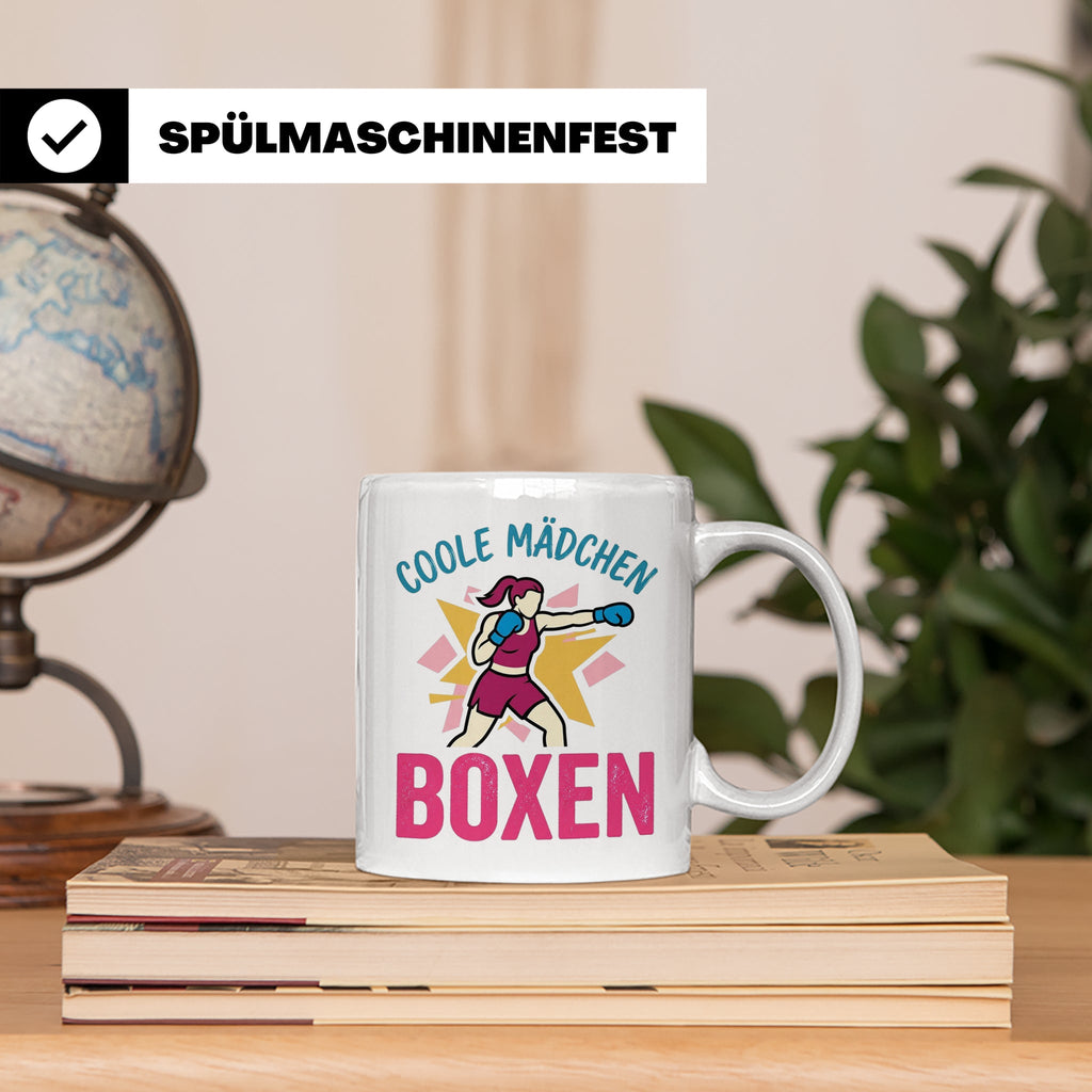 Boxerin Tasse mit Spruch 'Coole Mädchen boxen' Geschenk für  – Weiß [farbe:weiß]