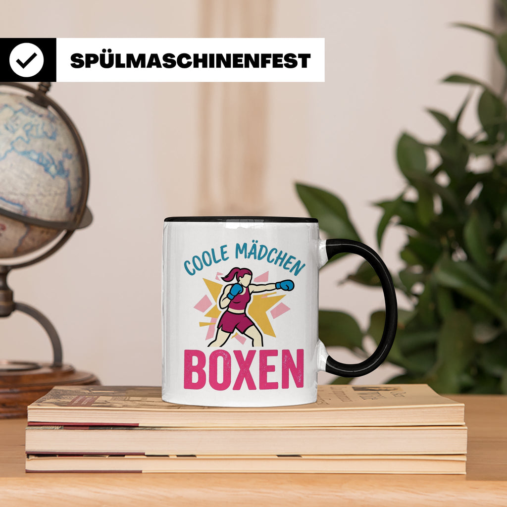Boxerin Tasse mit Spruch 'Coole Mädchen boxen' Geschenk für  – Schwarz [farbe:schwarz]