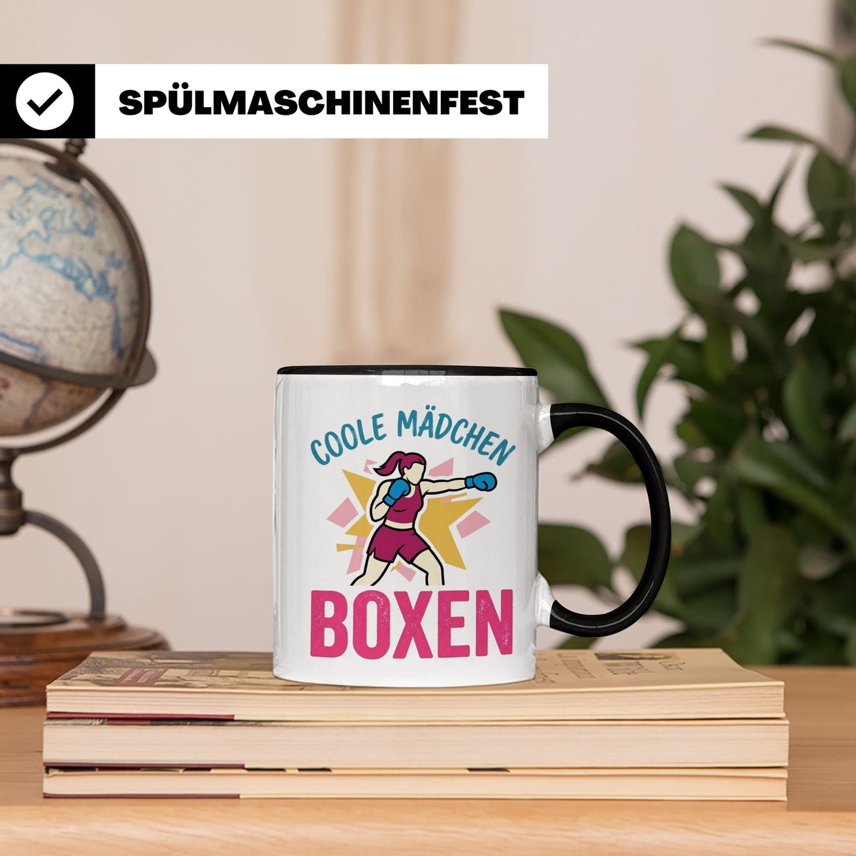 Boxerin Tasse mit Spruch 'Coole Mädchen boxen' Geschenk für  – Schwarz [farbe:schwarz]