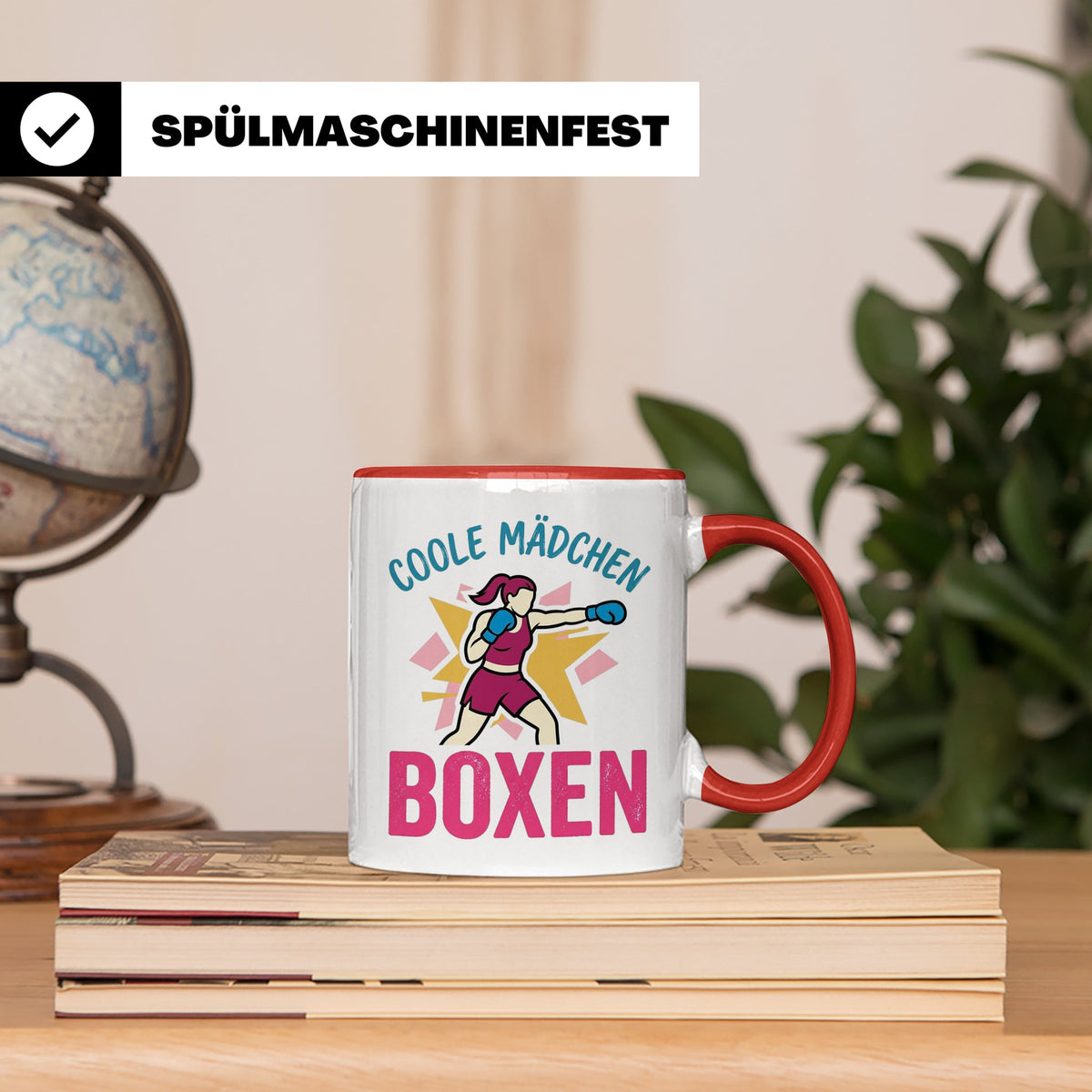 Boxerin Tasse mit Spruch 'Coole Mädchen boxen' Geschenk für  – Rot [farbe:rot]