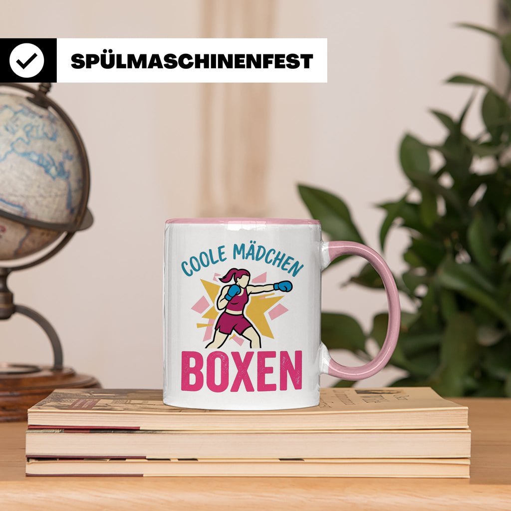 Boxerin Tasse mit Spruch 'Coole Mädchen boxen' Geschenk für  – Rosa [farbe:rosa]