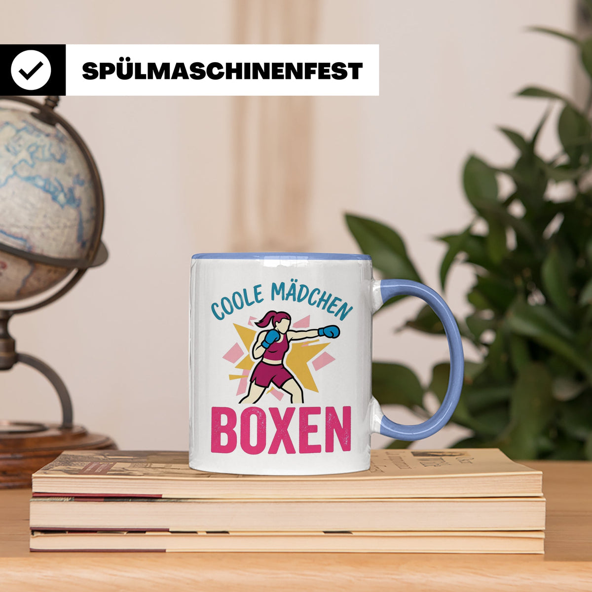 Boxerin Tasse mit Spruch 'Coole Mädchen boxen' Geschenk für  – Blau [farbe:blau]