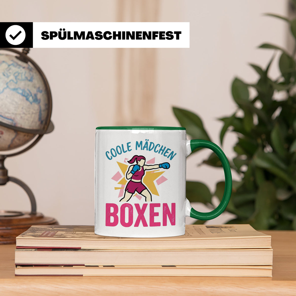 Boxerin Tasse mit Spruch 'Coole Mädchen boxen' Geschenk für  – Grün [farbe:grün]