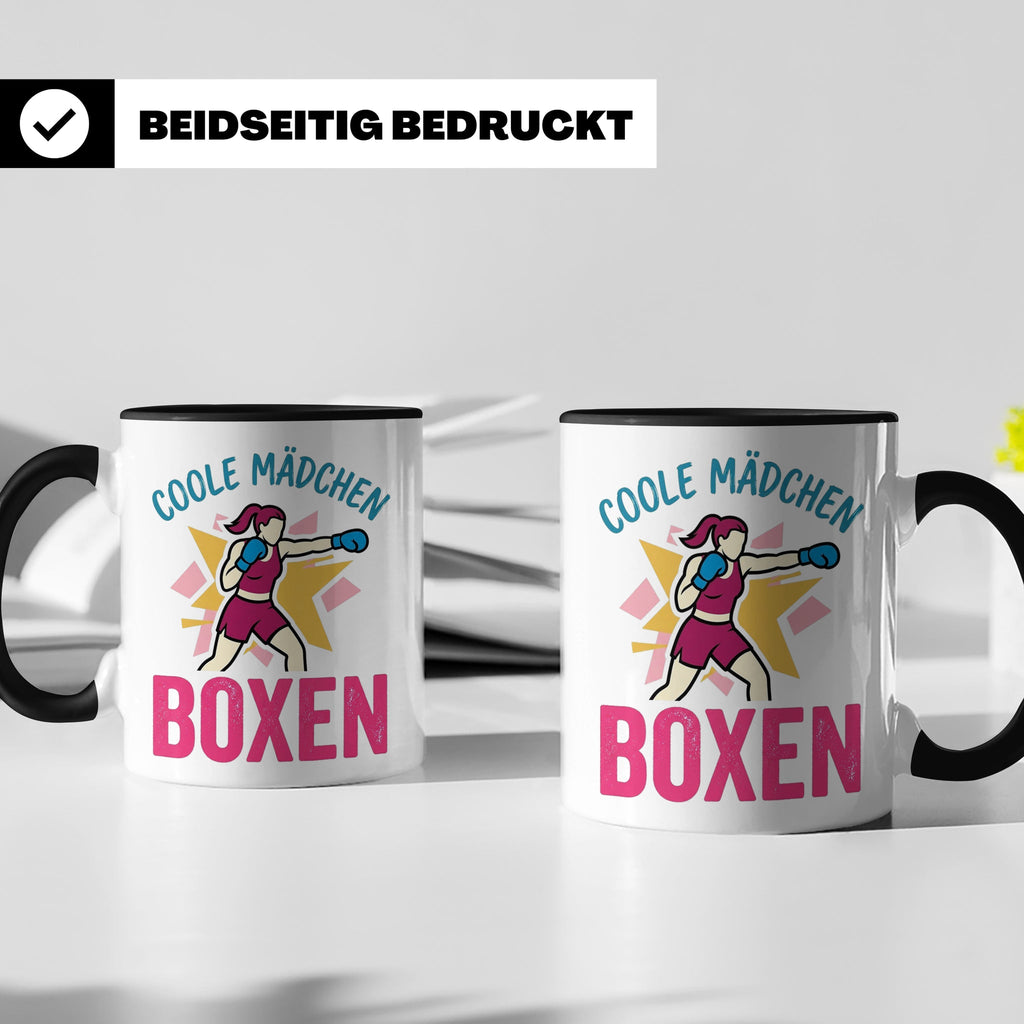 Boxerin Tasse mit Spruch 'Coole Mädchen boxen' Geschenk für  – Schwarz [farbe:schwarz]