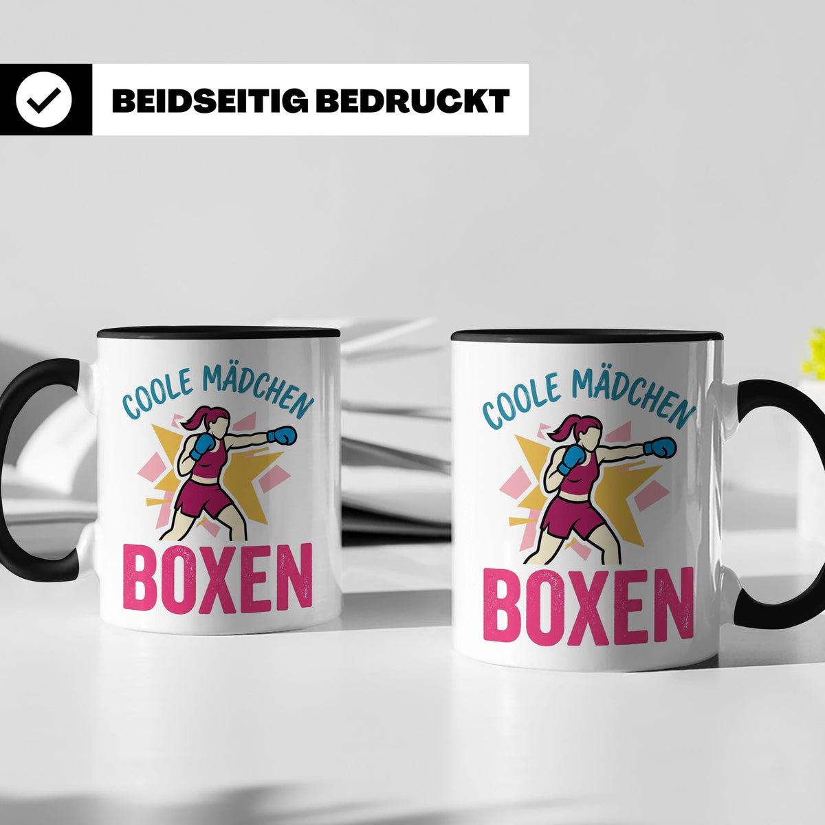 Boxerin Tasse mit Spruch 'Coole Mädchen boxen' Geschenk für  – Schwarz [farbe:schwarz]
