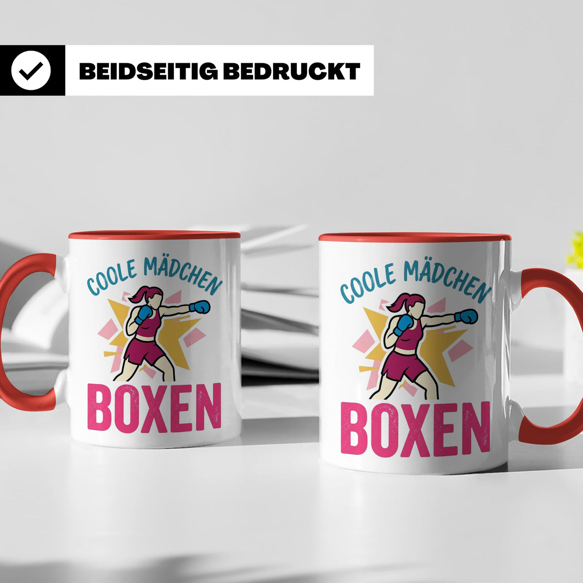 Boxerin Tasse mit Spruch 'Coole Mädchen boxen' Geschenk für  – Rot [farbe:rot]