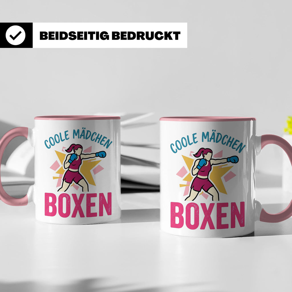 Boxerin Tasse mit Spruch 'Coole Mädchen boxen' Geschenk für  – Rosa [farbe:rosa]