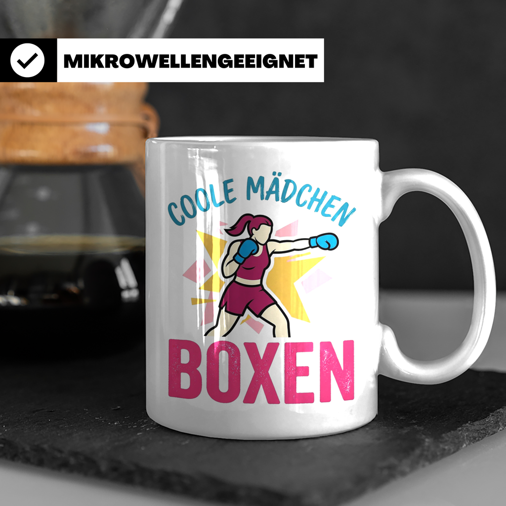 Boxerin Tasse mit Spruch 'Coole Mädchen boxen' Geschenk für  – Weiß [farbe:weiß]
