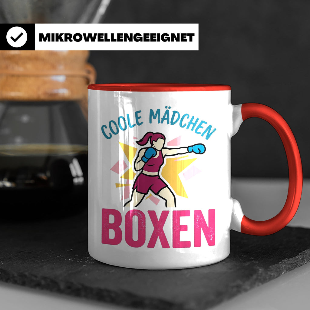 Boxerin Tasse mit Spruch 'Coole Mädchen boxen' Geschenk für  – Rot [farbe:rot]