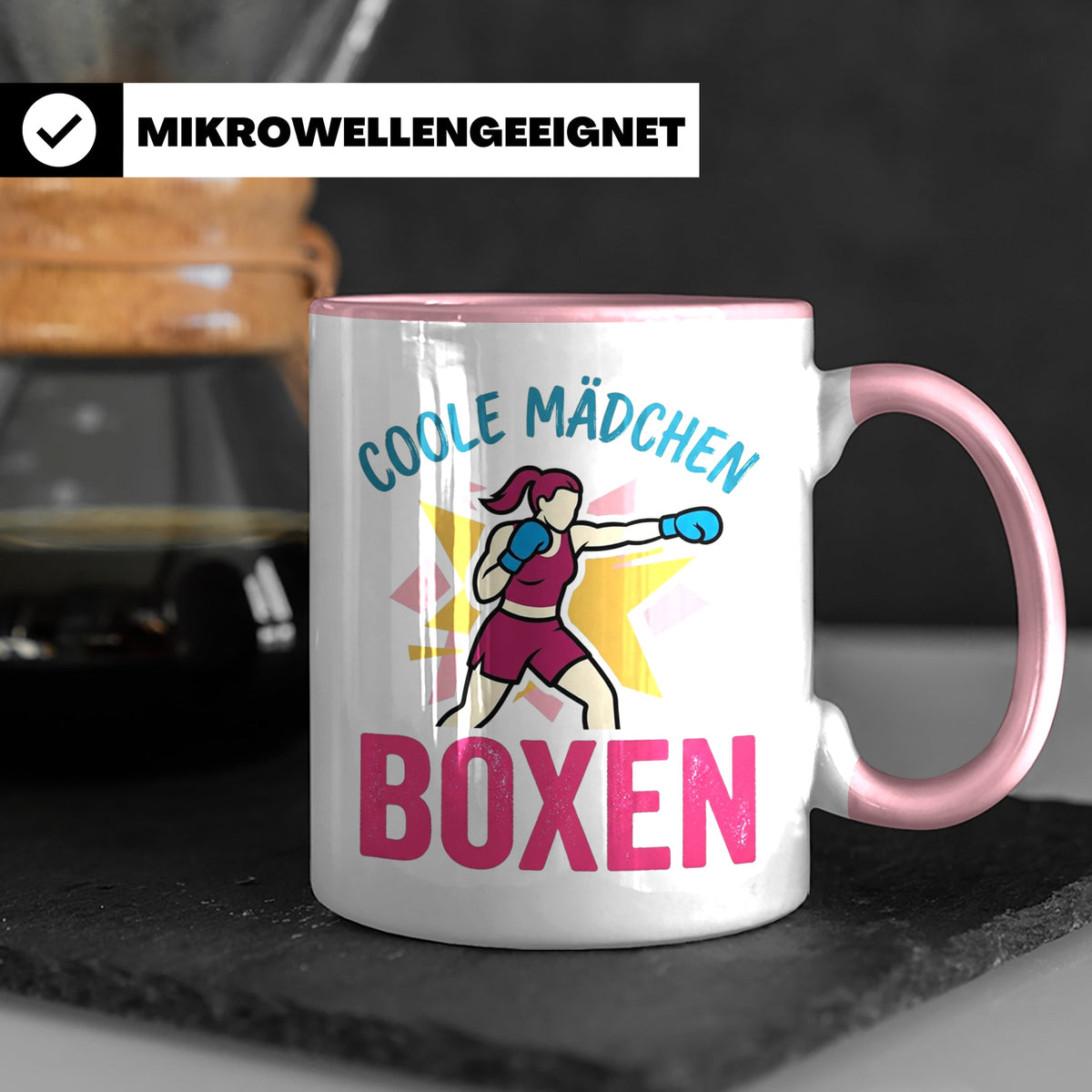 Boxerin Tasse mit Spruch 'Coole Mädchen boxen' Geschenk für  – Rosa [farbe:rosa]