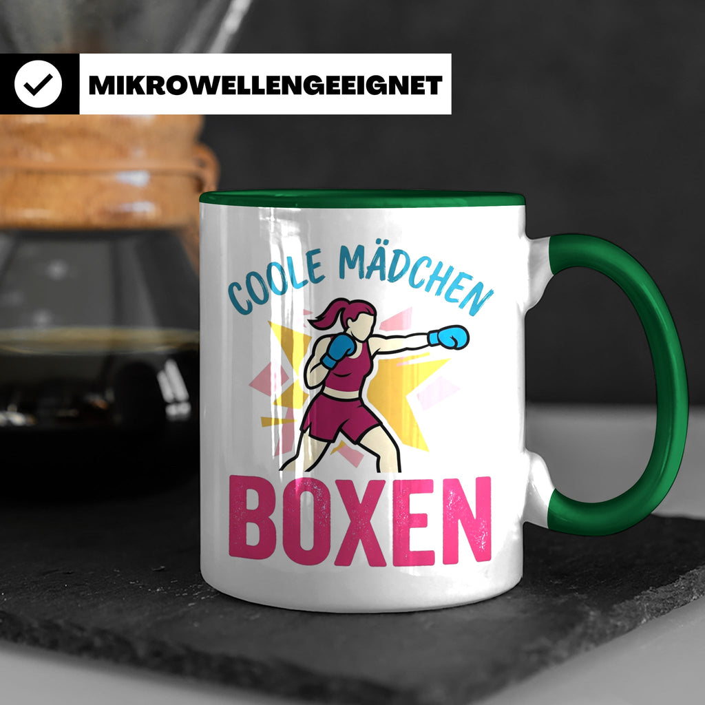 Boxerin Tasse mit Spruch 'Coole Mädchen boxen' Geschenk für  – Grün [farbe:grün]