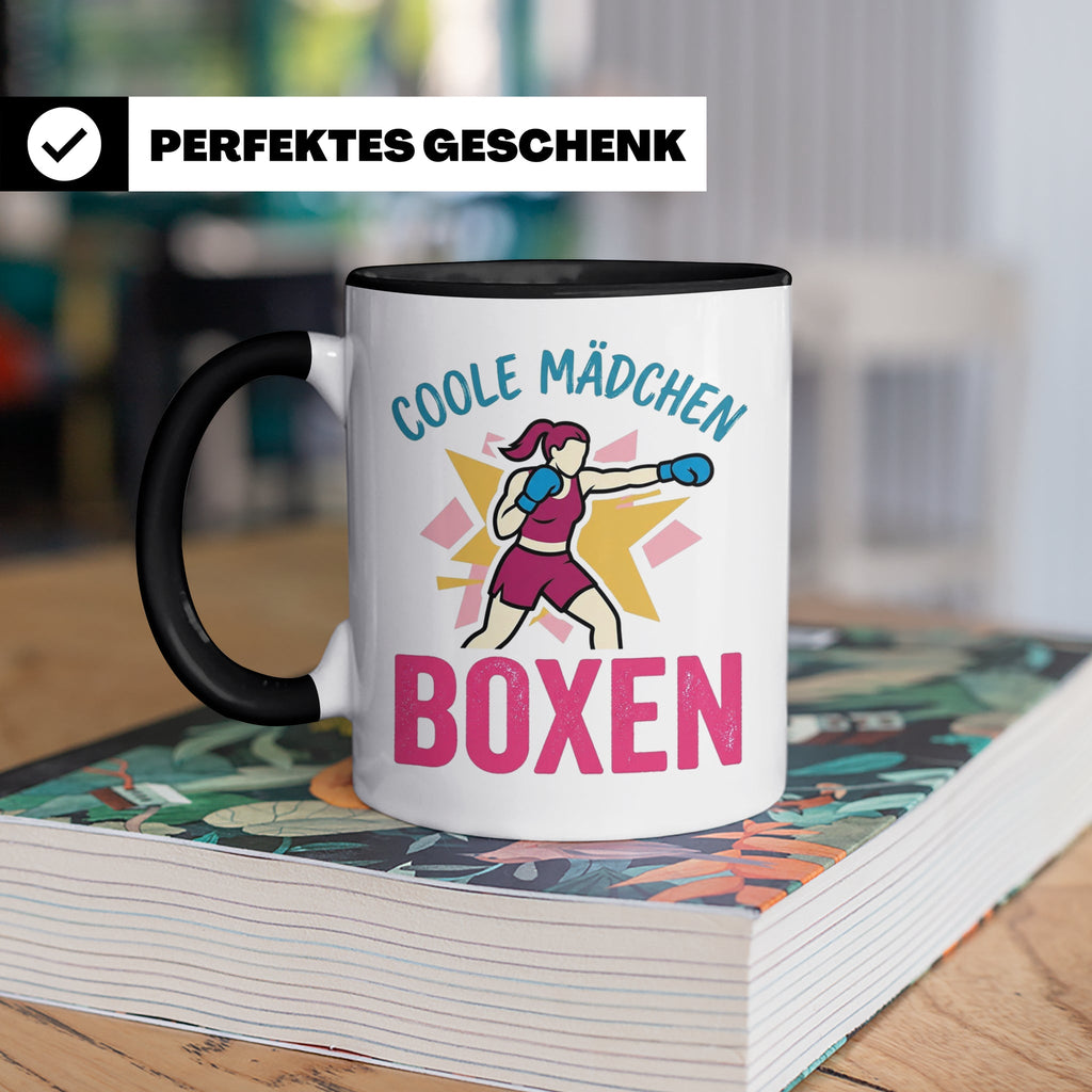 Boxerin Tasse mit Spruch 'Coole Mädchen boxen' Geschenk für  – Schwarz [farbe:schwarz]