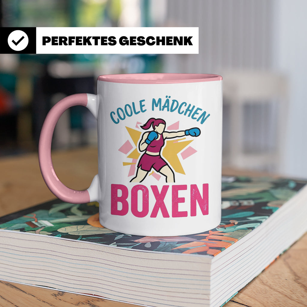 Boxerin Tasse mit Spruch 'Coole Mädchen boxen' Geschenk für  – Rosa [farbe:rosa]