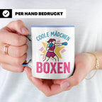 Boxerin Tasse mit Spruch 'Coole Mädchen boxen' Geschenk für  – Blau [farbe:blau]