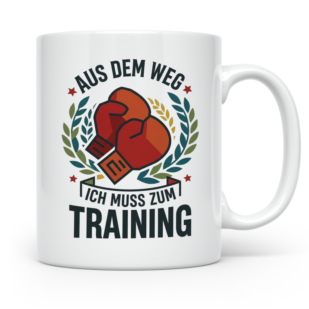 Boxer Tasse Aus dem Weg ich muss zum Training, Geschenk für  – Weiß [farbe:weiß]