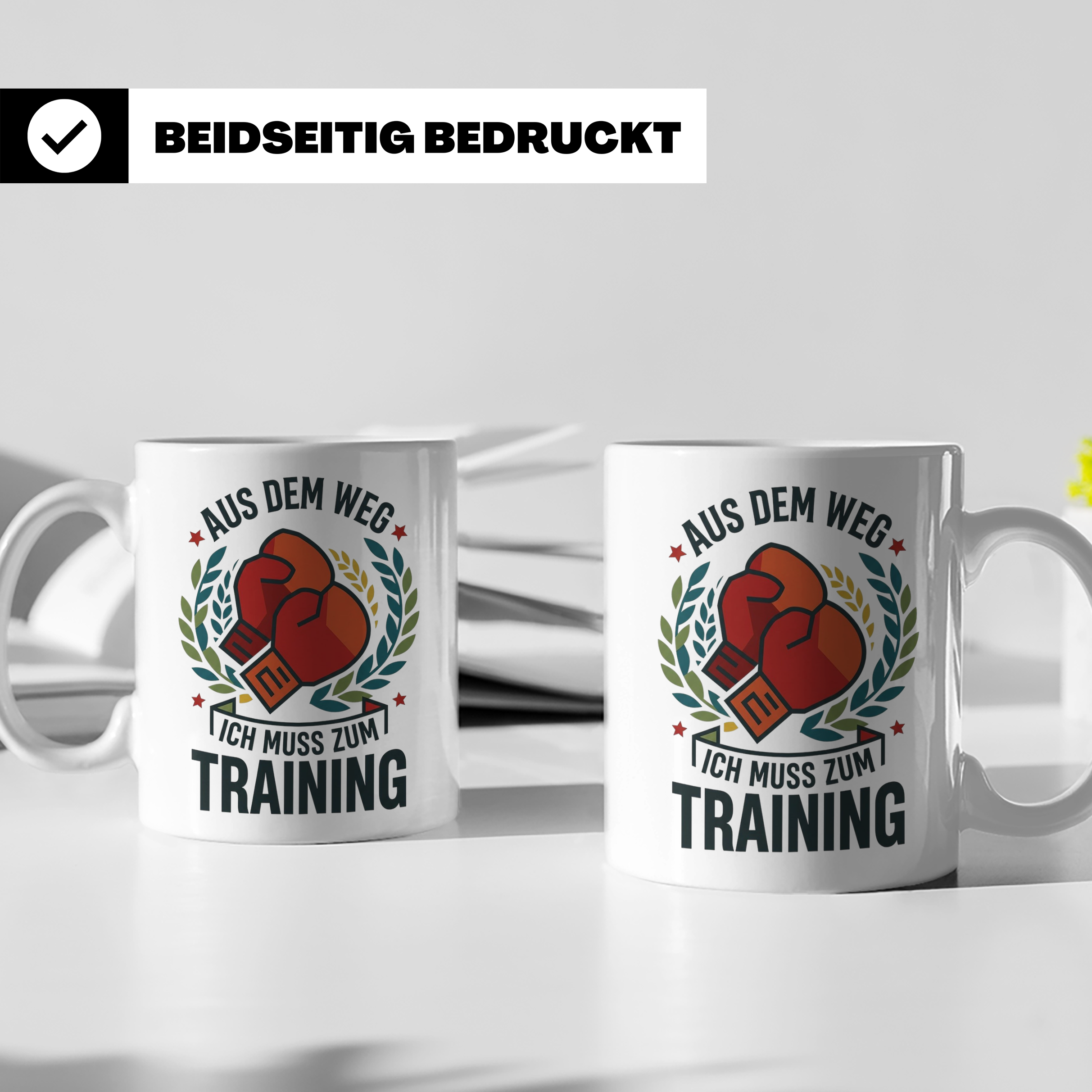 Boxer Tasse Aus dem Weg ich muss zum Training, Geschenk für  – Weiß [farbe:weiß]