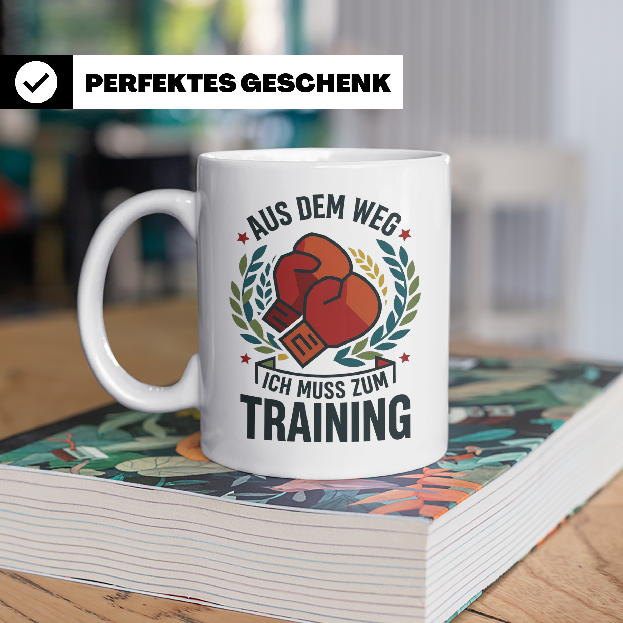 Boxer Tasse Aus dem Weg ich muss zum Training, Geschenk für  – Weiß [farbe:weiß]