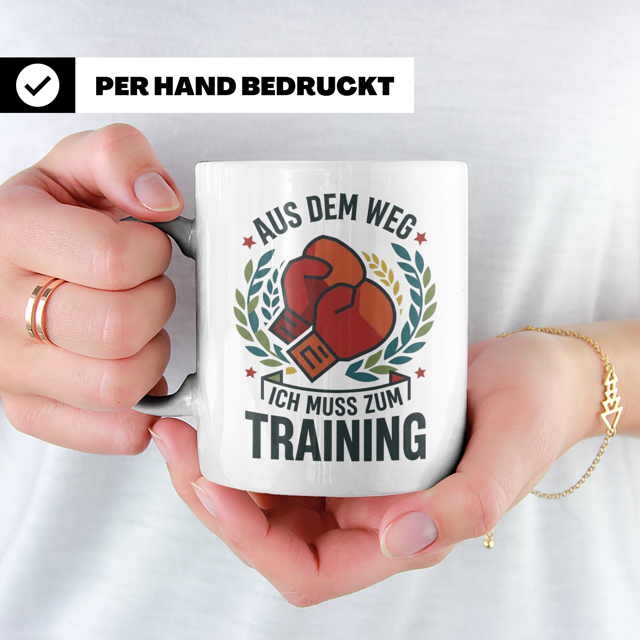 Boxer Tasse Aus dem Weg ich muss zum Training, Geschenk für  – Weiß [farbe:weiß]