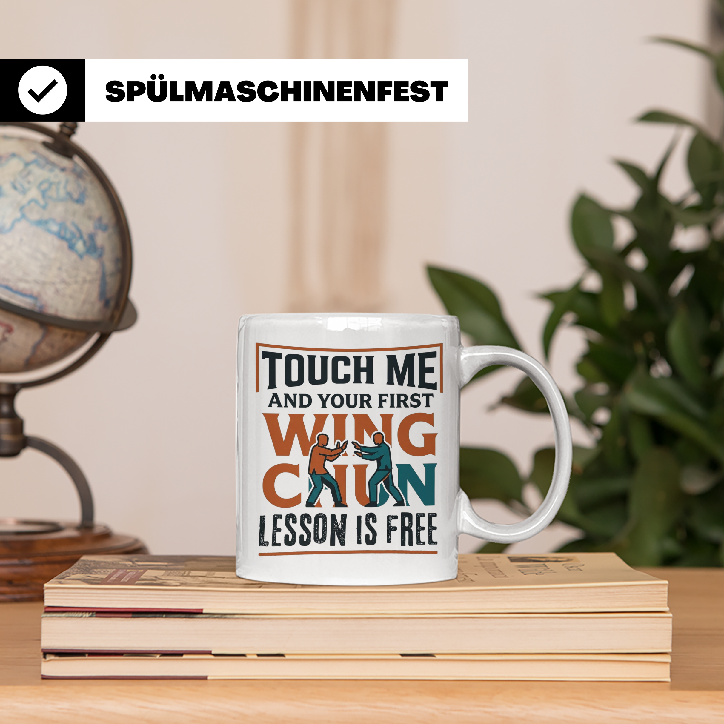 Wing Chun Tasse mit Spruch 'First Lesson is Free' Kampfsport – Weiß [farbe:weiß]