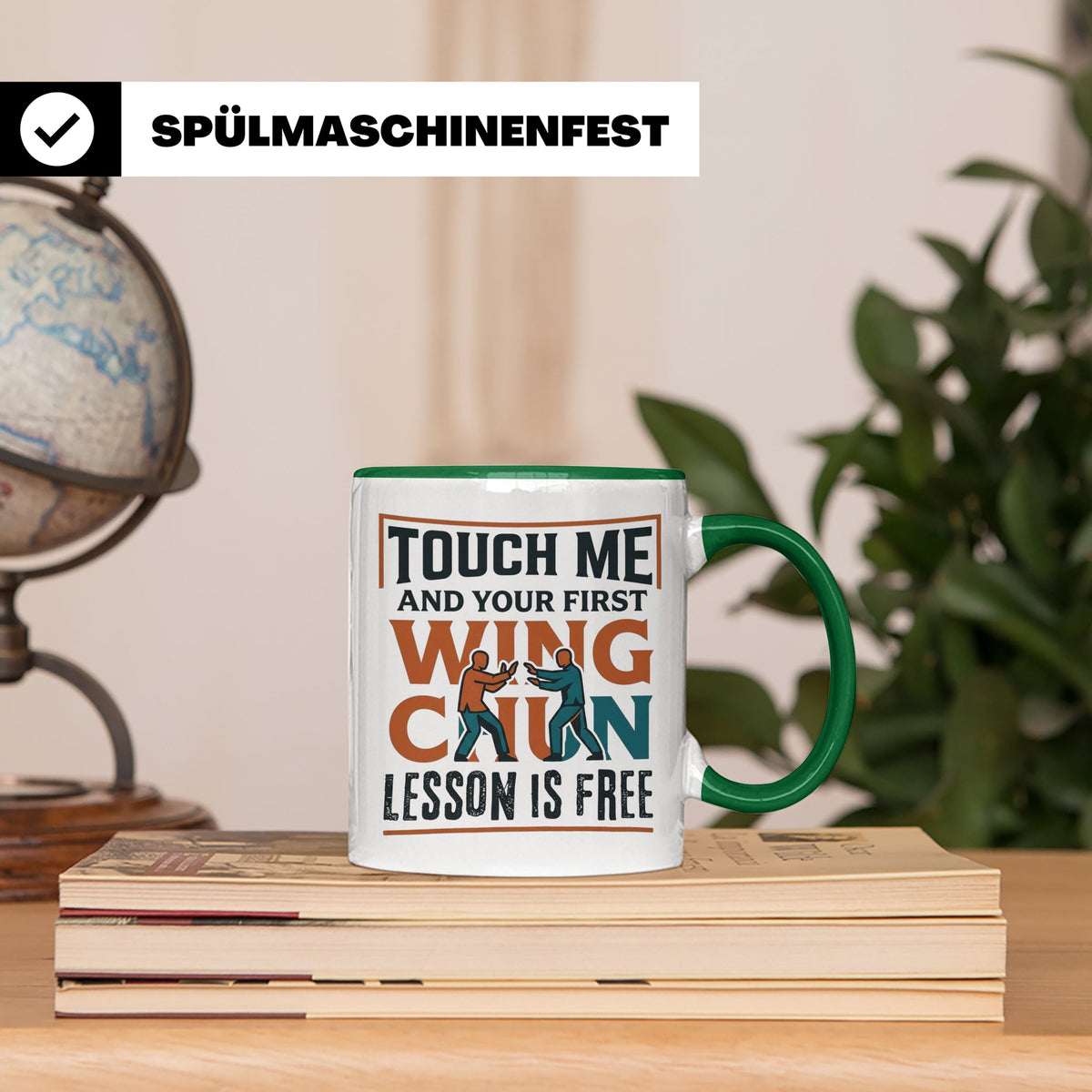 Wing Chun Tasse mit Spruch 'First Lesson is Free' Kampfsport – Grün [farbe:grün]