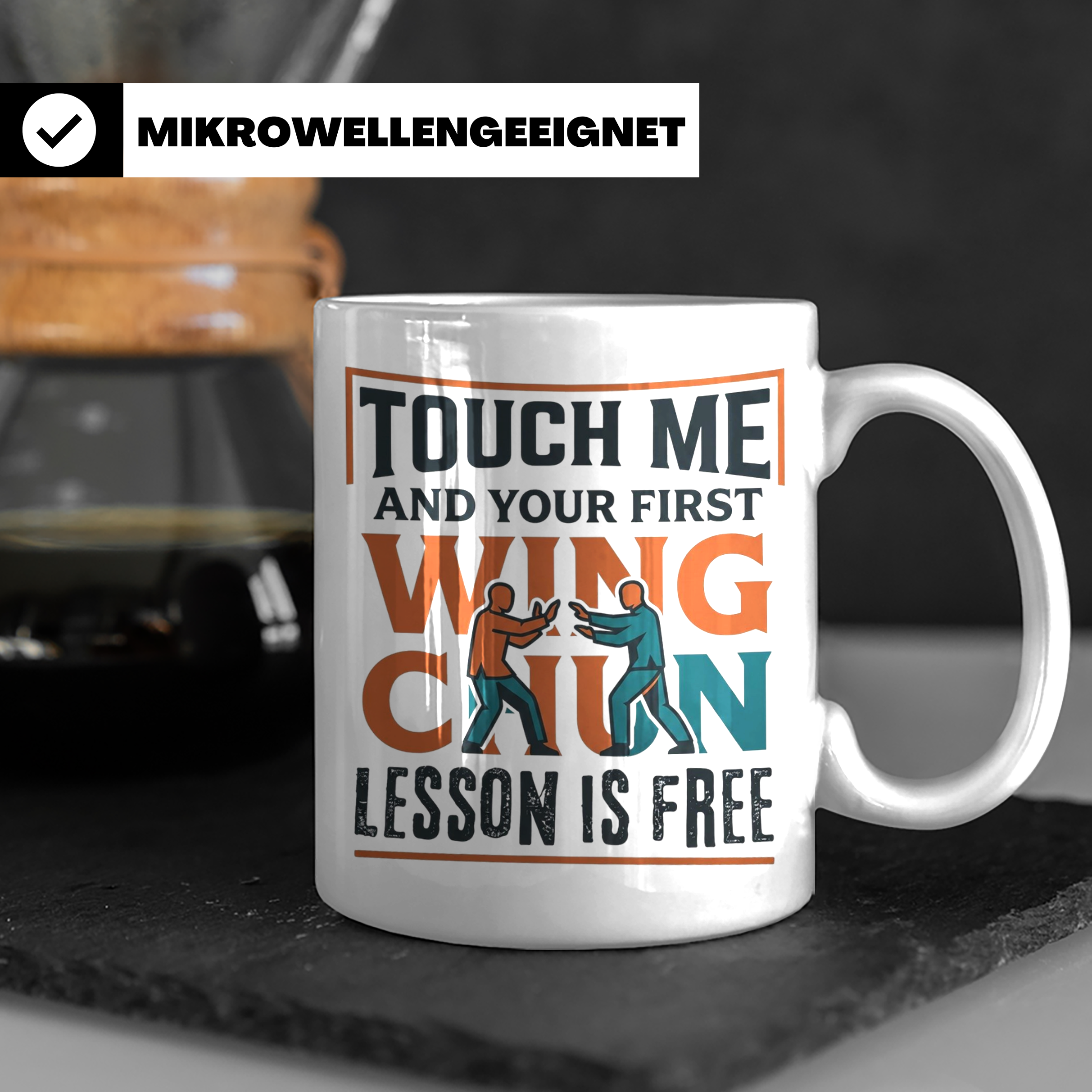 Wing Chun Tasse mit Spruch 'First Lesson is Free' Kampfsport – Weiß [farbe:weiß]
