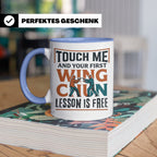 Wing Chun Tasse mit Spruch 'First Lesson is Free' Kampfsport – Blau [farbe:blau]