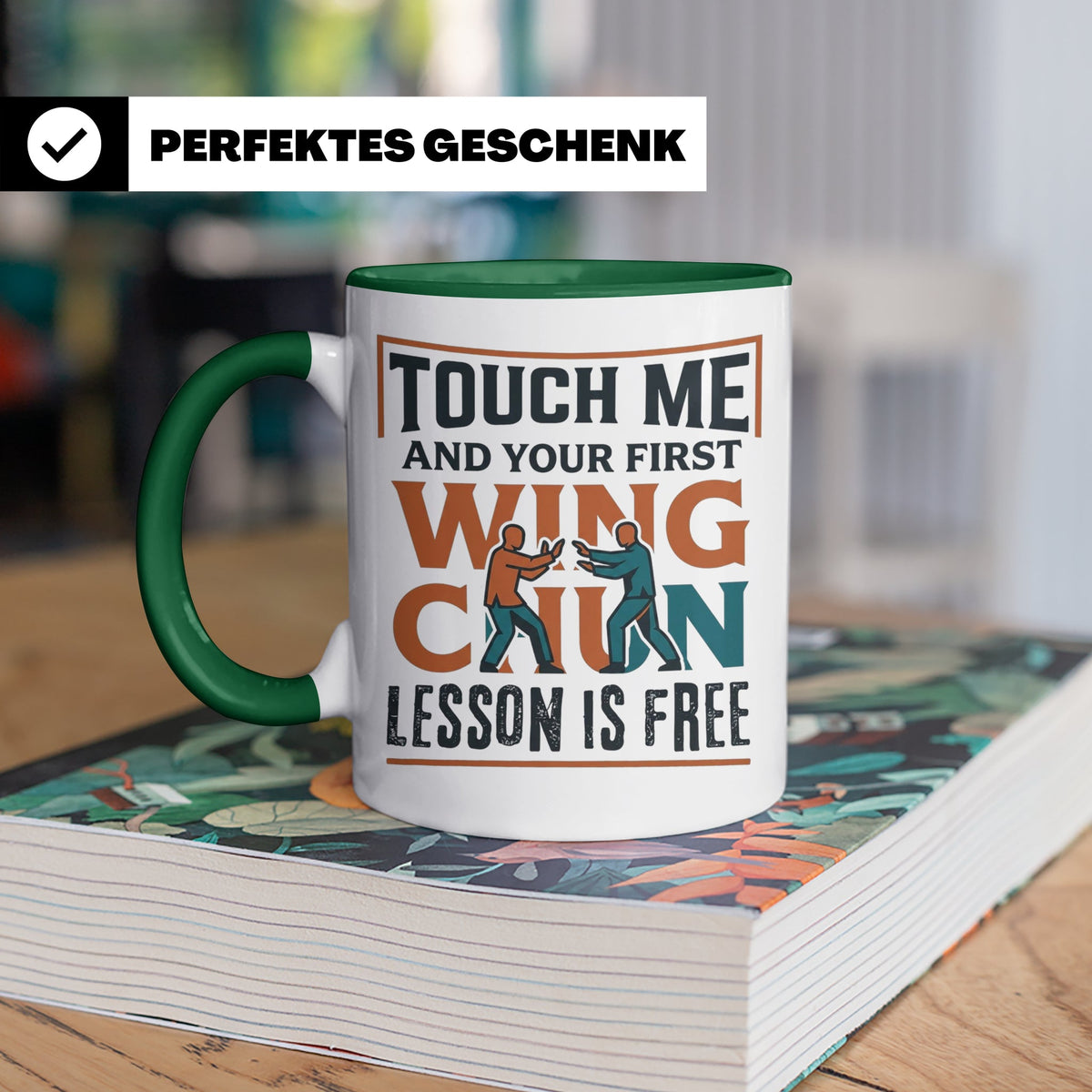 Wing Chun Tasse mit Spruch 'First Lesson is Free' Kampfsport – Grün [farbe:grün]