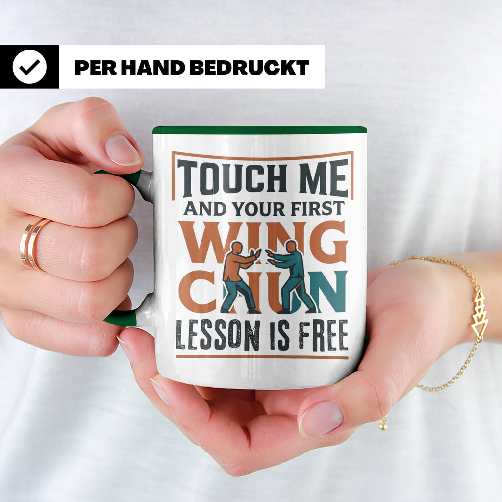 Wing Chun Tasse mit Spruch 'First Lesson is Free' Kampfsport – Grün [farbe:grün]