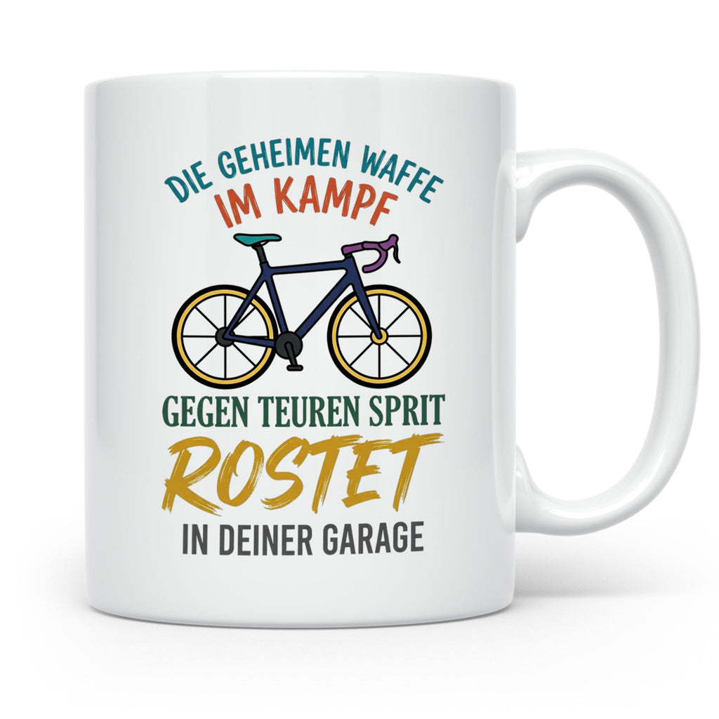 Fahrrad Tasse mit Spruch Geheime Waffe gegen teuren Sprit |  – Weiß [farbe:weiß]