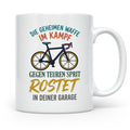 Fahrrad Tasse mit Spruch Geheime Waffe gegen teuren Sprit |  – Weiß [farbe:weiß]