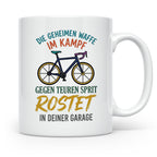 Fahrrad Tasse mit Spruch Geheime Waffe gegen teuren Sprit |  – Weiß [farbe:weiß]