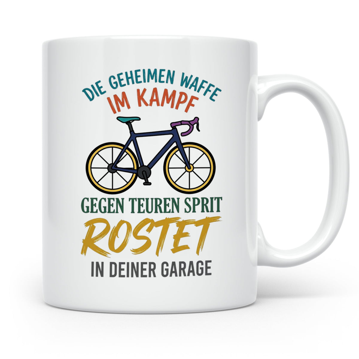 Fahrrad Tasse mit Spruch Geheime Waffe gegen teuren Sprit |  – Weiß [farbe:weiß]